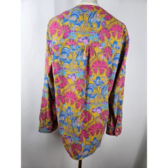 Anthropologie Small Floral Boho Pink Print Fleece Button-Down PJ Top or Blouse - Picture 6 of 11